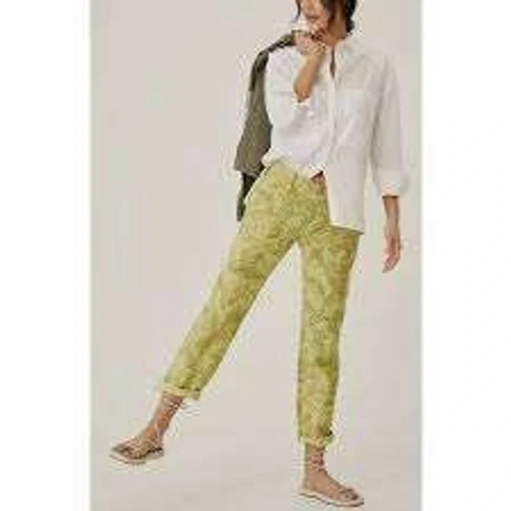 PILCRO The Wanderer Women's Size 27 Floral Print‎ Pants Boho Style Yellow Green